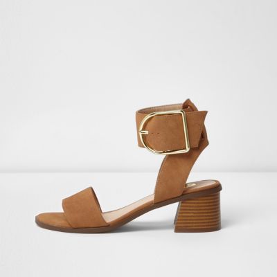Brown oversized buckle leather sandals